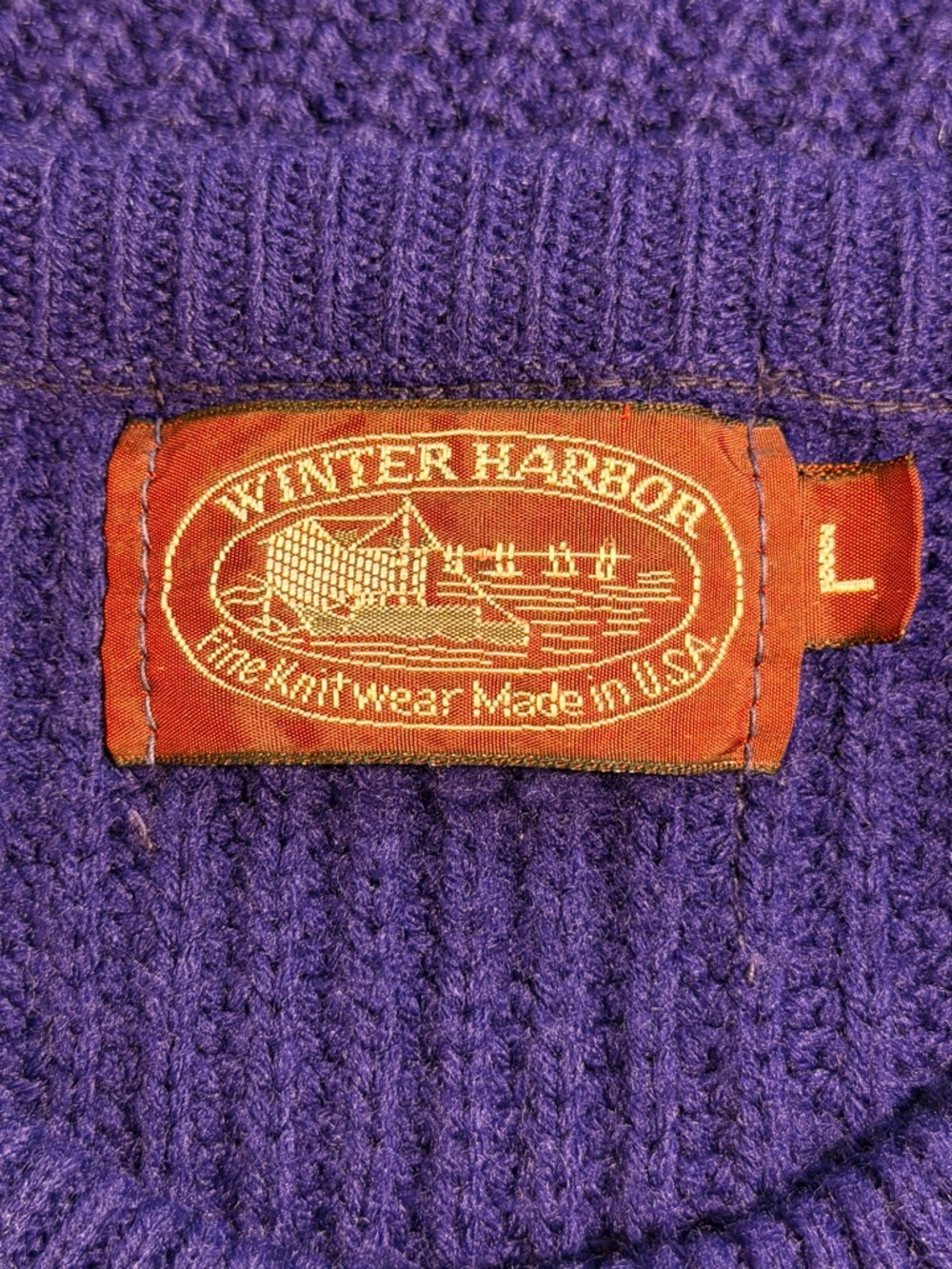 VINTAGE 80s Winter Harbor chunky knit sweater‎ saturated bold plum purple women - Picture 7 of 9